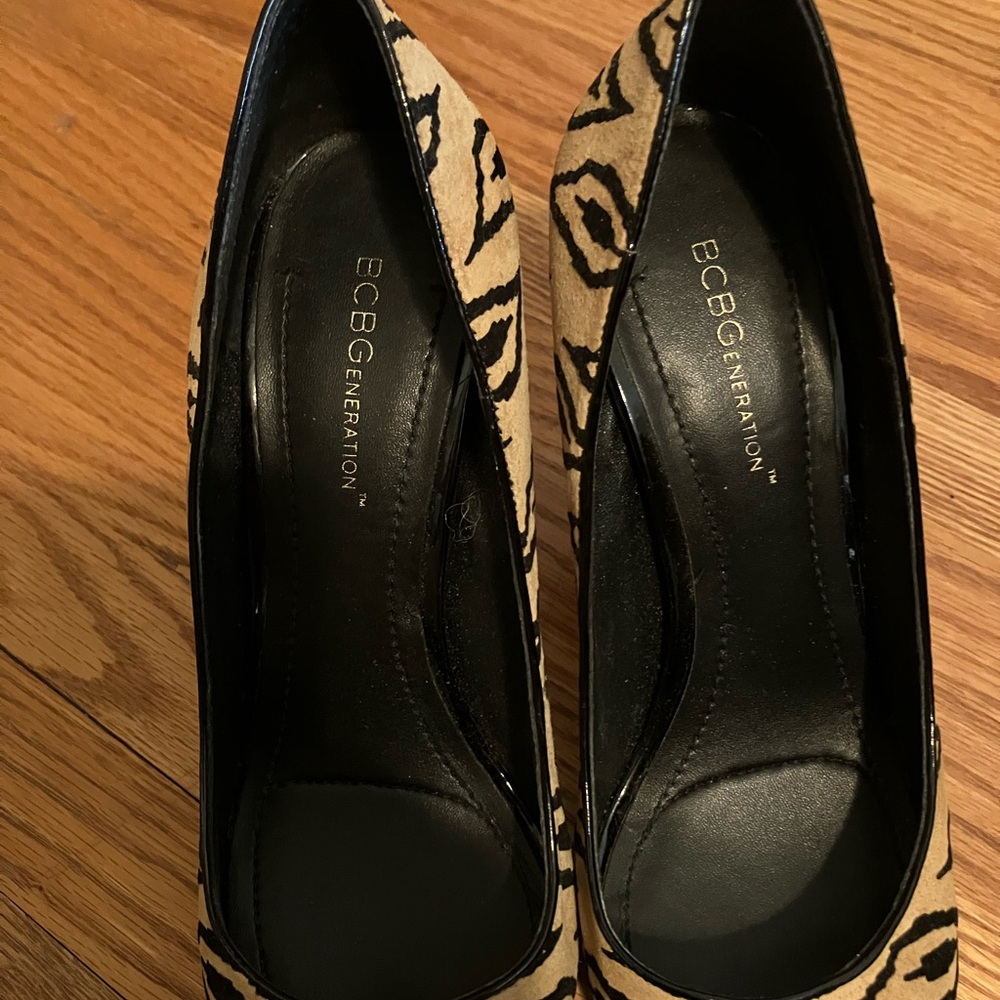 BCBGeneration Animal Print Heels in Tan and Black